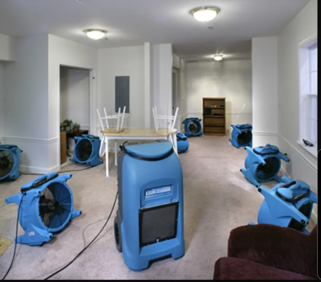 Air movers and dehumidifier setup for Water Extraction & Removal in Petaluma