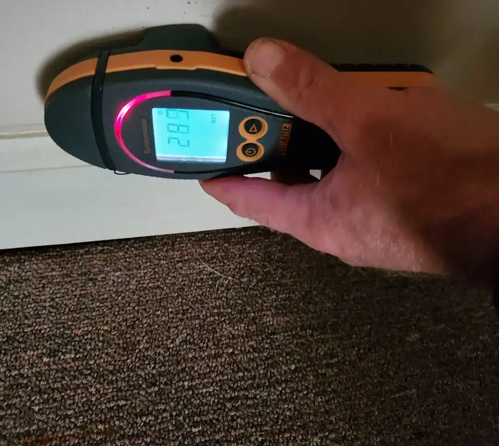 Moisture detection at baseboard during Storm Damage Restoration in Petaluma